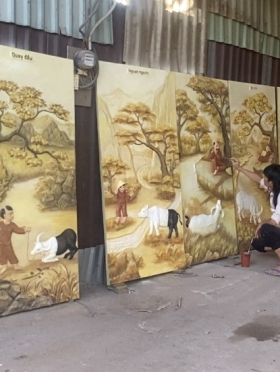 Phù điêu Thập Mục Ngưu Đồ vẽ màu